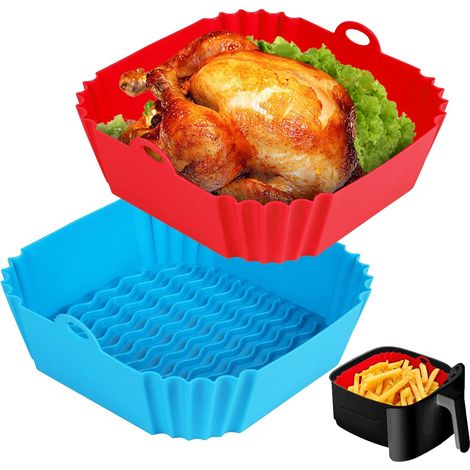 inserts carrés en silicone pour friteuse à air - Poêle réutilisable de 20 cm pour friteuse à air - Accessoires pour friteuse à air - Inserts pour friteuse à air de 4 à 7 litres - Accessoires pour four