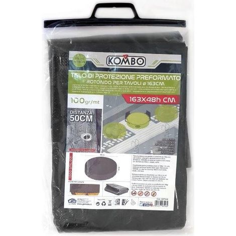 Telo copertura tavolo rotondo con anelli rinforzati, super resistente, 163x48cm (1/2)