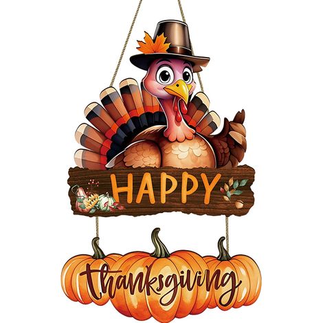 Couronne De Porte En Bois - Citrouille Et Dinde Pour Thanksgiving - Décoration Murale Extérieure Automne - Lot De 1 (1/5)