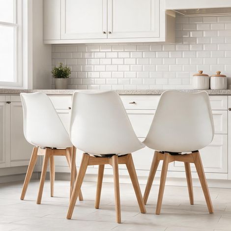 Chaise de salle à manger pivotante blanc simili cuir et bois (1/5)