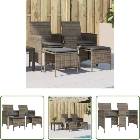 Tabouret de jardin - Canapé de jardin 2 places avec table et tabourets gris rotin (1/5)