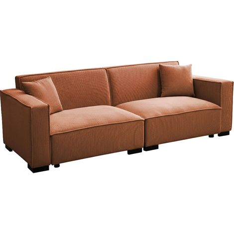 Canapé droit en velours côtelé 3 places L 230 cm terracotta (1/5)