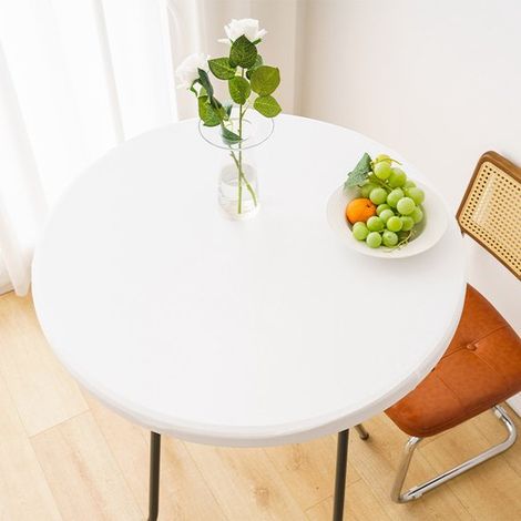1 Funda redonda impermeable para mesas auxiliares de exterior – Mantel de vinilo para comer en la terraza – 60 cm – Blanco (1/5)
