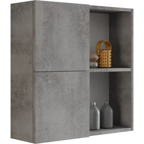 Mama Store Atena Pensile Doppio 2 Ante con vani a Giorno, Grigio Cemento, L.71 x P.22 x H71 CM (1/3)