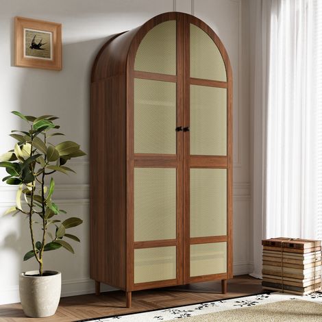 Armario moderno con puertas curvas, que ofrece un amplio espacio de almacenamiento, con barra para colgar ropa y cajones un armario de lujo, ideal para dormitorios y recibidores. (1/5)