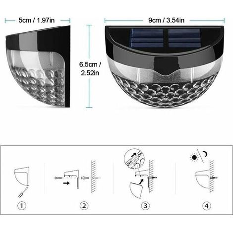 Fei Yu Lot de 2 lampes solaires à LED pour clôture, extérieur, étanches, avec support mural, éclairage décoratif pour jardin, terrasse, cour, allée (boîtier noir, blanc froid) (1/3)