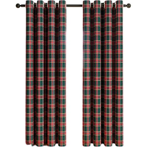 Rideaux à Carreaux Écossais (Tartan) et Rayures - Filtration Lumière - Style Ferme à Oeillets - pour Cuisine ou Salon - Décoration Noël
