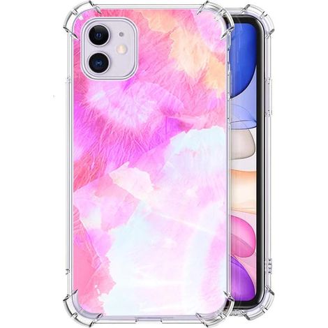Silikonhülle für Apple iPhone 11, rosa-gelbes Aquarellmuster (1/5)