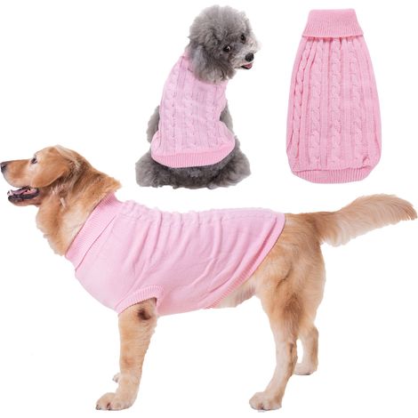 Pull pour animaux de compagnie, col roulé tricot pull pour chien pull chaud manteau mignon chiot chat costume (rose, XS) (1/5)