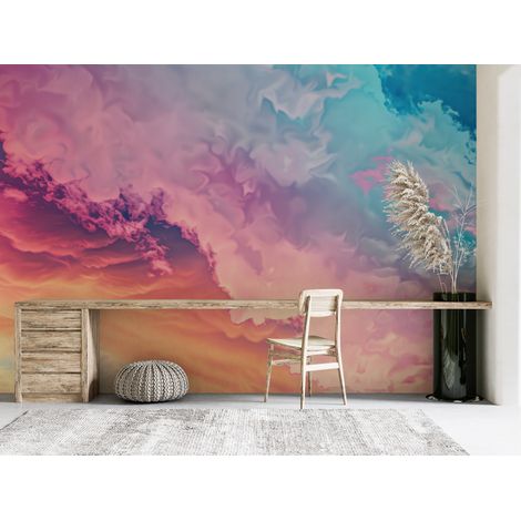 Papier peint nature - nuages colorés pastel dans le ciel - 150 x 250 cm (1/2)