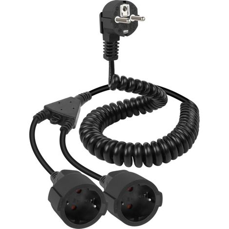 Spiralverlängerungskabel mit 2 Steckern, 16A/250V 90-Grad-Stecker an 2 Steckern, Schutzkontakt-Spiralkabel, für den Außen- oder Innenbereich (1,7 m) (1/5)