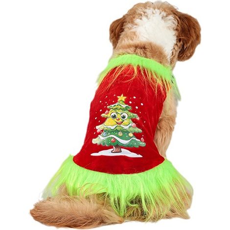 Costume Chien - Motif Arbre De Noël - Pour Chien Chat - Hiver Fête Famille - Velours - Tailles S M L XL (1/5)