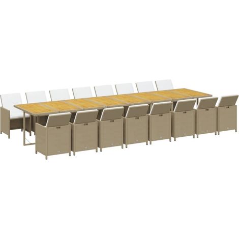 17-tlg. Garten-Essgruppe mit Kissen Beige Poly Rattan vidaXL