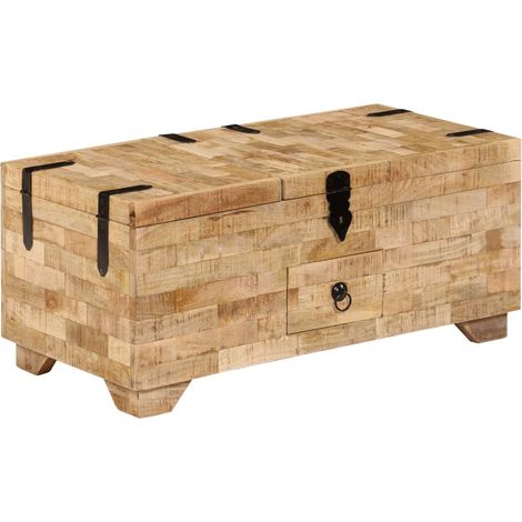 Vidaxl – Table basse fixe en bois de manguier massif 80x40x35 cm – Surface polie et laquée – 3 compartiments de rangement dont un verrouillable