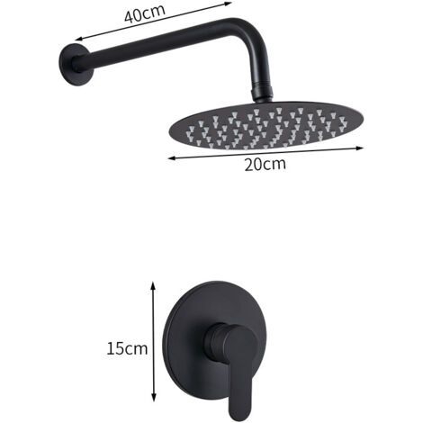 Kit de garniture de douche à fonction unique Ensemble de robinet de douche mural 8" (environ 20,3 cm) Ensemble de pomme de douche et de poignée Ensemble de système (1/3)
