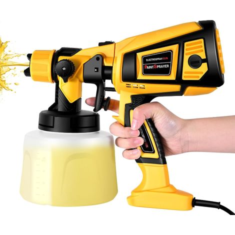 Farbspritzpistole, elektrische 650-W-HVLP-Farbspritzpistole, 4 Kupferdüsen und 3 Muster, 1400-ml-Tank, für den Innen- und Außenbereich von Häusern, Schränken, Zäunen und Decken (Gelb)