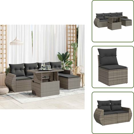 6-tlg. Garten-Sofagarnitur mit Kissen Grau Poly Rattan - Gartensofa Set - Garten Sofa Set - Outdoor Sofa Set - Garten Sofagarnitur (1/5)