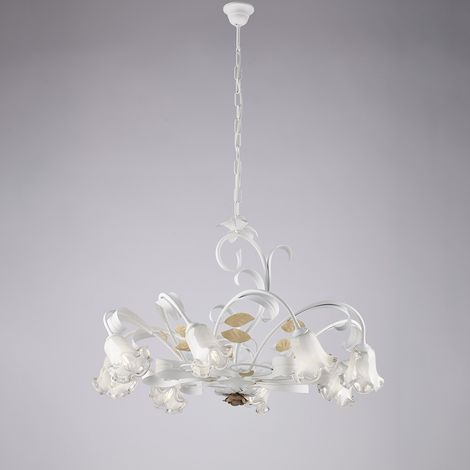 Cesto Lampadario in ferro laccato bianco shabby 8 luci 112 Ø85 BL274-8-BCO (1/2)
