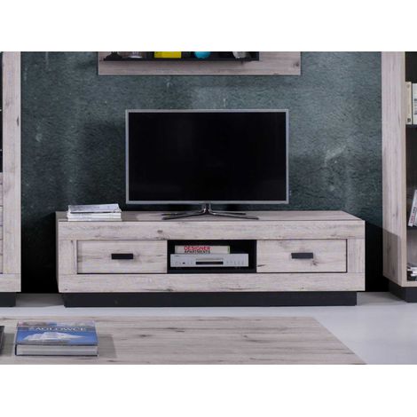 Otis - meuble tv - effet bois gris - 2 tiroirs et 1 niche - 170 cm (1/4)