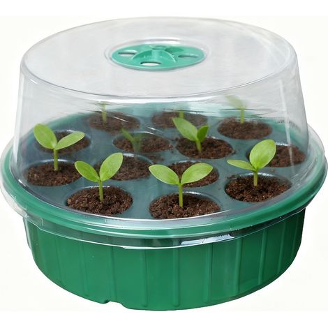 Caja de cultivo redonda de 13 agujeros, 5 juegos de macetas para flores de jardín, bandeja multiusos para semillas de carne con enchufe, caja de cultivo aislada y que retiene la humedad.