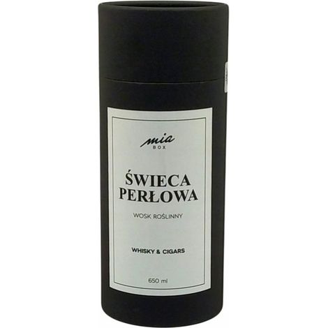 Vela Pearl de 650 ml, cera vegetal, blanca, aroma a whisky y puros.