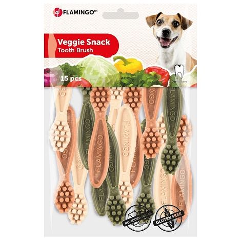 Snack dentali fenicotteri verdure spazzole da denti 7,5 cm - 15 unitМК