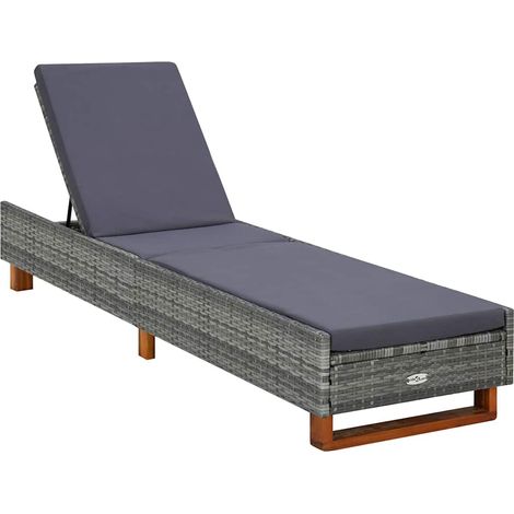 vidaXL Tumbona con cojín de ratán sintético gris (1/5)
