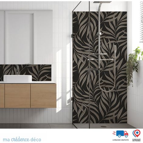 Panneau de douche : Feuilles et courbes 1 - Couleur Beige marron - Alu composite - 90 - 245 (1/3)