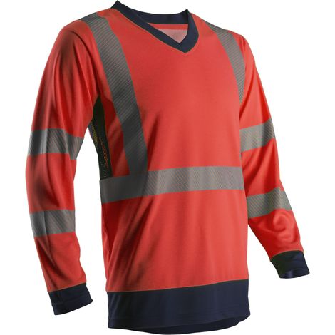 Arbeits-T-Shirt mit langen Ärmeln Hochsichtbarkeit SUNO – Neonrot L – 48/50