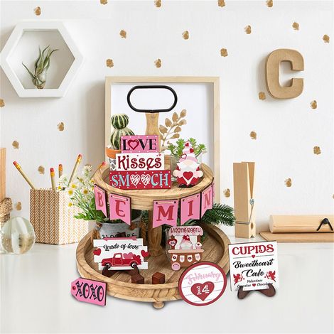 Plateau Empilable En Bois - Décoration De Table Rustique Pour Fêtes - Idéal Pour La Saint-Valentin Et Les Célébrations - 1 Set (1/5)