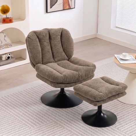 MODFU – Sillón lounge giratorio 360° de terciopelo con reposapiés regulable, asiento amplio, carga 120 kg y base de acero – Marrón (1/5)