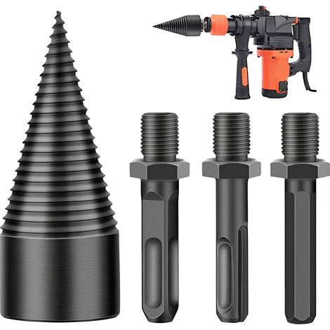Log Splitter, Corner for Wood Splitting, 38mm Tapered Drill Bit with 3 Connecting Rods for Drilling and Cutting Wood, Heavy Duty Splitting Tool (1/5)