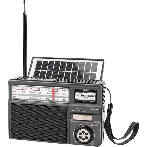 Radio AM FM SW Portable, Haut-Parleur Bluetooth Vintage, alimenté par Charge Solaire et Chargement USB, Lecture USB de Carte Mémoire, pour Camping, Voyage en Plein Air (1/5)