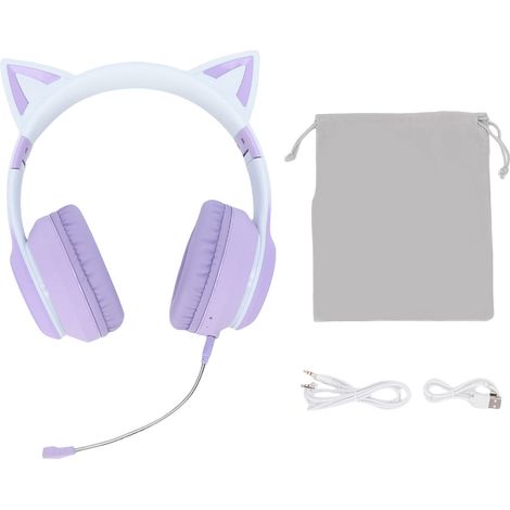 Cuffie Bluetooth 5.3, cuffie da gioco wireless, con luce LED, cavo AUX da 3,5 mm, microfono rimovibile, pieghevoli, viola. (1/5)