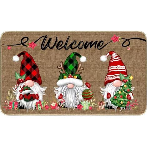 Paillasson de Noël, 40 x 60 cm Paillasson GNOME, Tapis de Sol de Noël, Tapis d'Entrée Noël, Tapis de Bain Antiderapant, Tapis Porte à Motifs Noël pour Intérieur et Extérieur (1/5)