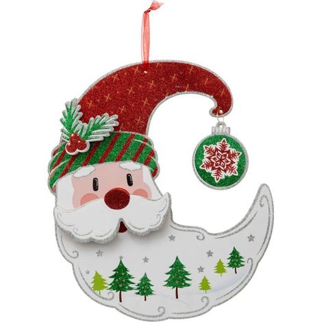Paris Prix - Sujet De Noël lune De Père Noël 35cm Blanc