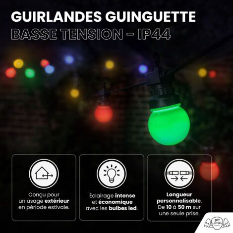 Skylantern – Guirlande lumineuse d'extérieur 20M multicolore – 20 LED blanc chaud – Transformateur IP44 – Rallonge 3M pour événements extérieurs