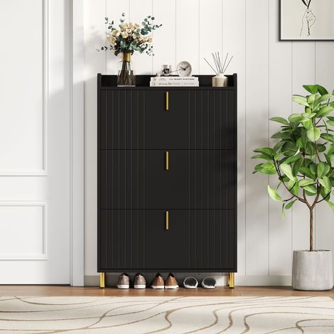 Zapatero Moderno con 3 Abatibles y 6 Compartimentos, Estantes Regulables, para Entrada, 80 × 23 × 123.5 cm (1/5)
