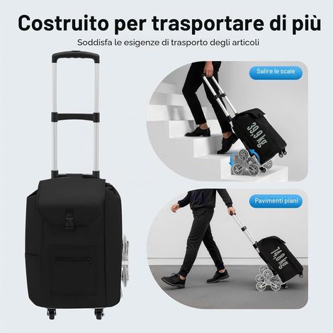 Chariot de Courses Monte-Escaliers, Diable Pliable Jusqu'à 75 kg – Diable pour Escaliers Pliable avec Poignée Télescopique Extra-Longue de 100 cm, Sac en Toile Imperméable (1/5)
