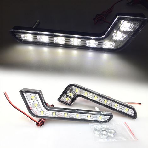 1 paire de feux de jour à 8 LED, antibrouillards de voiture étanches, sept feux de jour à LED blanches