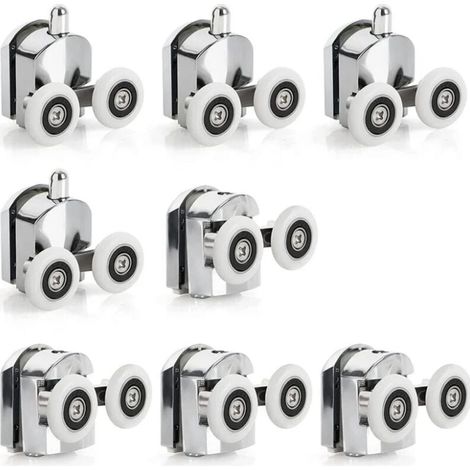 8 Roulettes de Porte de douche coulissante en alliage de Zinc, roulettes de remplacement de 25mm de diamètre, doubles roues pour salle de bain (1/4)