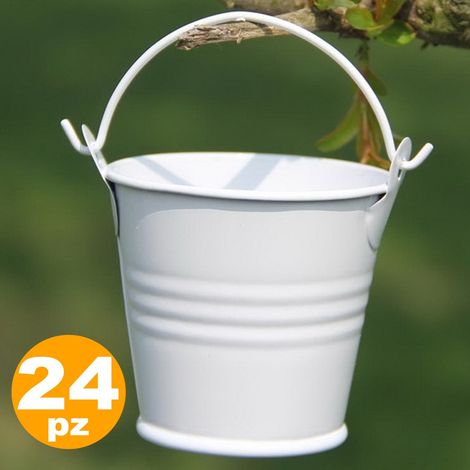 Trade Shop - 24 X Secchielli Bianchi In Latta Verniciata Portaconfetti Bomboniera Bomboniere - (1/4)