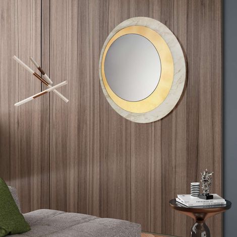 Specchio rotondo 80x80 cm in marmo laminato Avorio foglia oro - DAVID (1/2)