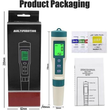 1 Testeur de qualité d'eau 8 en 1, Mesure pH TDS EC ORP, Écran rétroéclairé, Pour piscine aquarium agriculture (1/5)