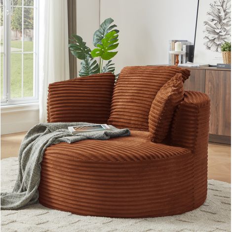Fauteuil cloud rond en velours côtelé orange, assise profonde, 124 x 113 x 86 cm, REDOM (1/5)