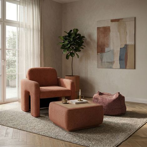 Fauteuil design 90x80x88cm avec table basse relevable terracotta -KOVA