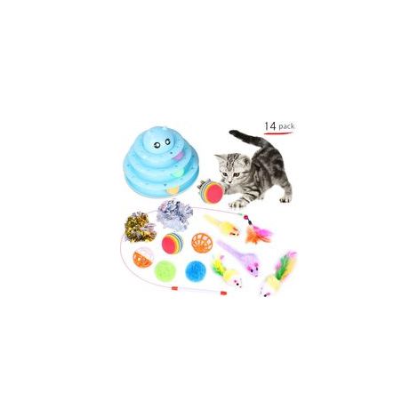Jouet interactif pour chat, rouleau de piste 3 couches avec 3 balles colorées, bleu ciel – (1/5)