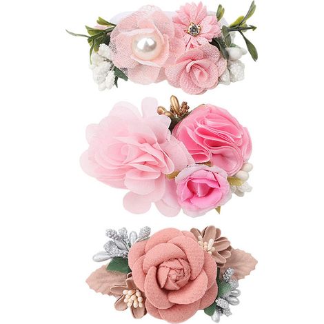 Ensemble de 3 pinces à cheveux, fleurs artificielles, perles, nœud papillon, filles, quotidien, fêtes (1/5)