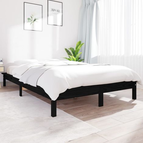 Lit double pour adulte - Cadre de lit Noir 160x200 cm Bois de pin massif BV826549 - BonneVie (1/5)