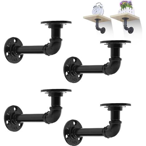 Juego de 4 soportes de hierro negro para estantes - montaje en pared, altura 12 cm x profundidad 14 cm. (1/5)